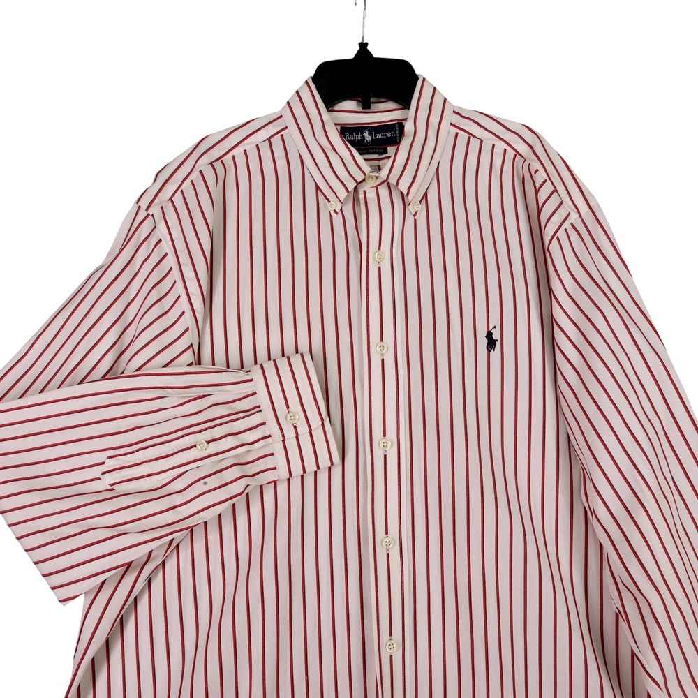 Ralph Lauren Blake Mens 16 32 Button Down Oxford Shirt White Red Blue Stripe